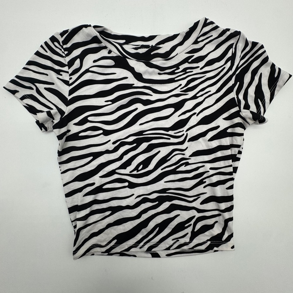 Streetwear Society Zebra Print Crop Top Womens Small Black White Short Sleeve
